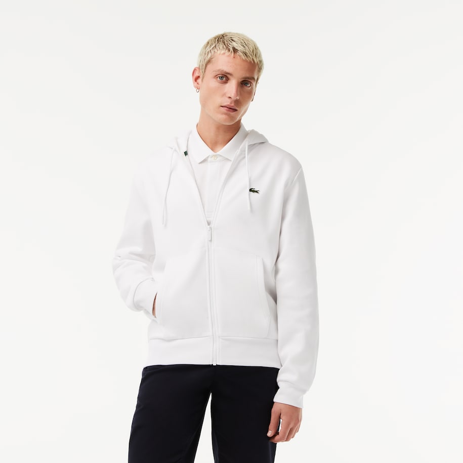 Lacoste - Kangaroo Pocket Fleece Zipped Hoodie - White