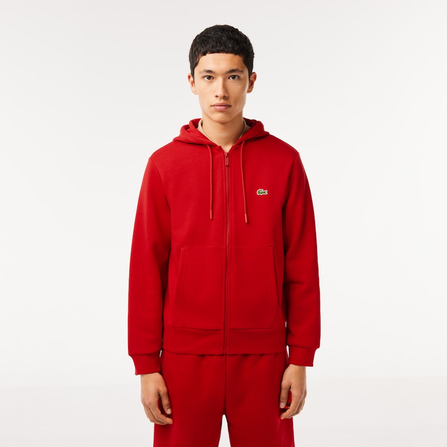 Lacoste - Kangaroo Pocket Fleece Zipped Hoodie - Red