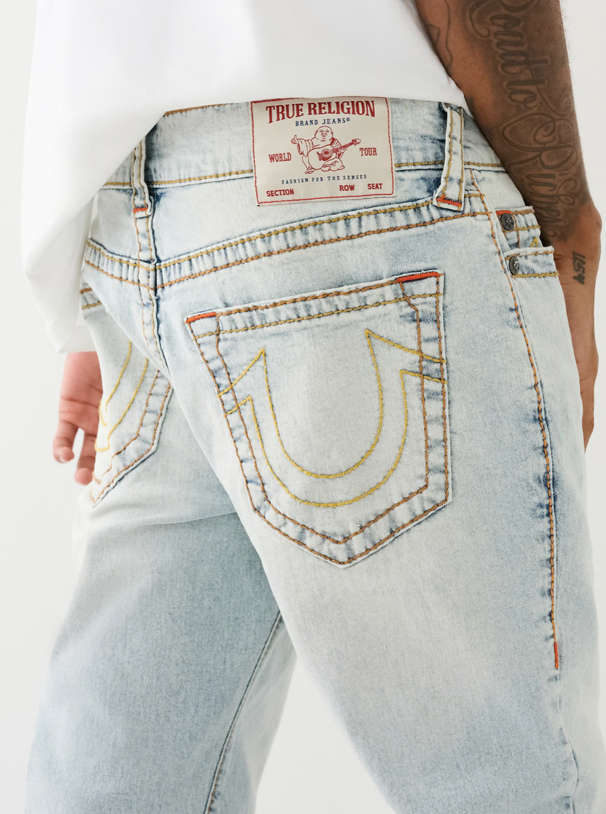 TRUE RELIGION ROCCO BIG T SKINNY JEAN 32"-LT WASH