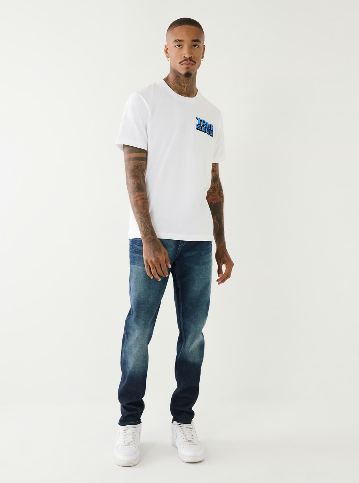 TRUE RELIGION ROCCO FLAP SINGLE NEEDLE SKINNY JEAN-DARK WASH