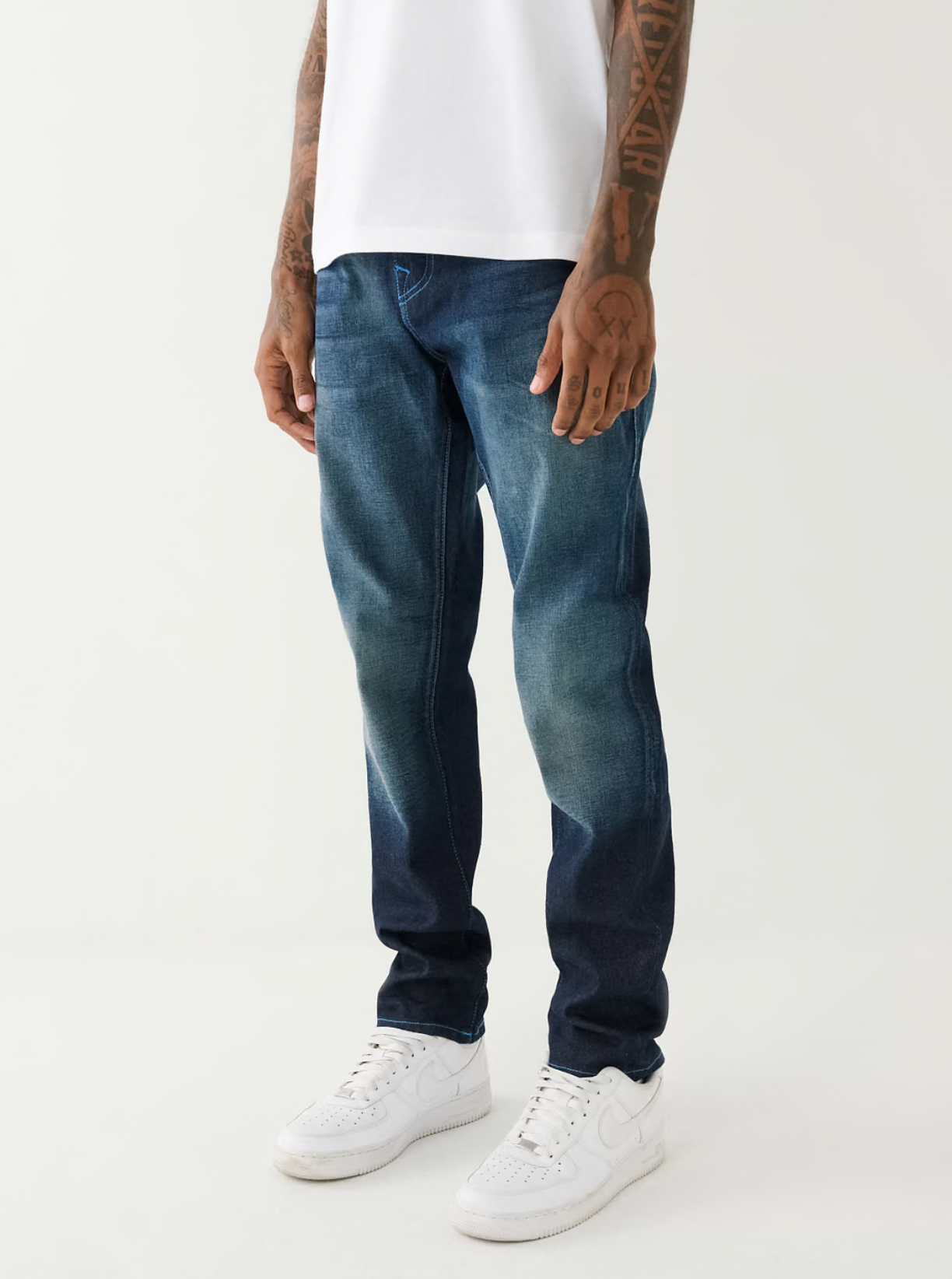 TRUE RELIGION ROCCO FLAP SINGLE NEEDLE SKINNY JEAN-DARK WASH