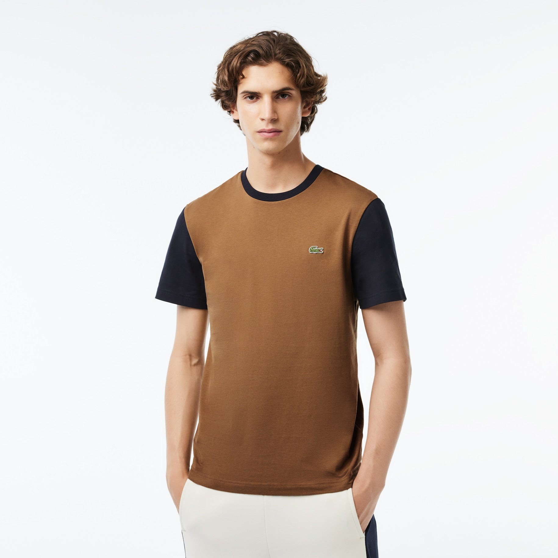 Lacoste Men's Regular Fit Color block Jersey Shirt Brown/Navy