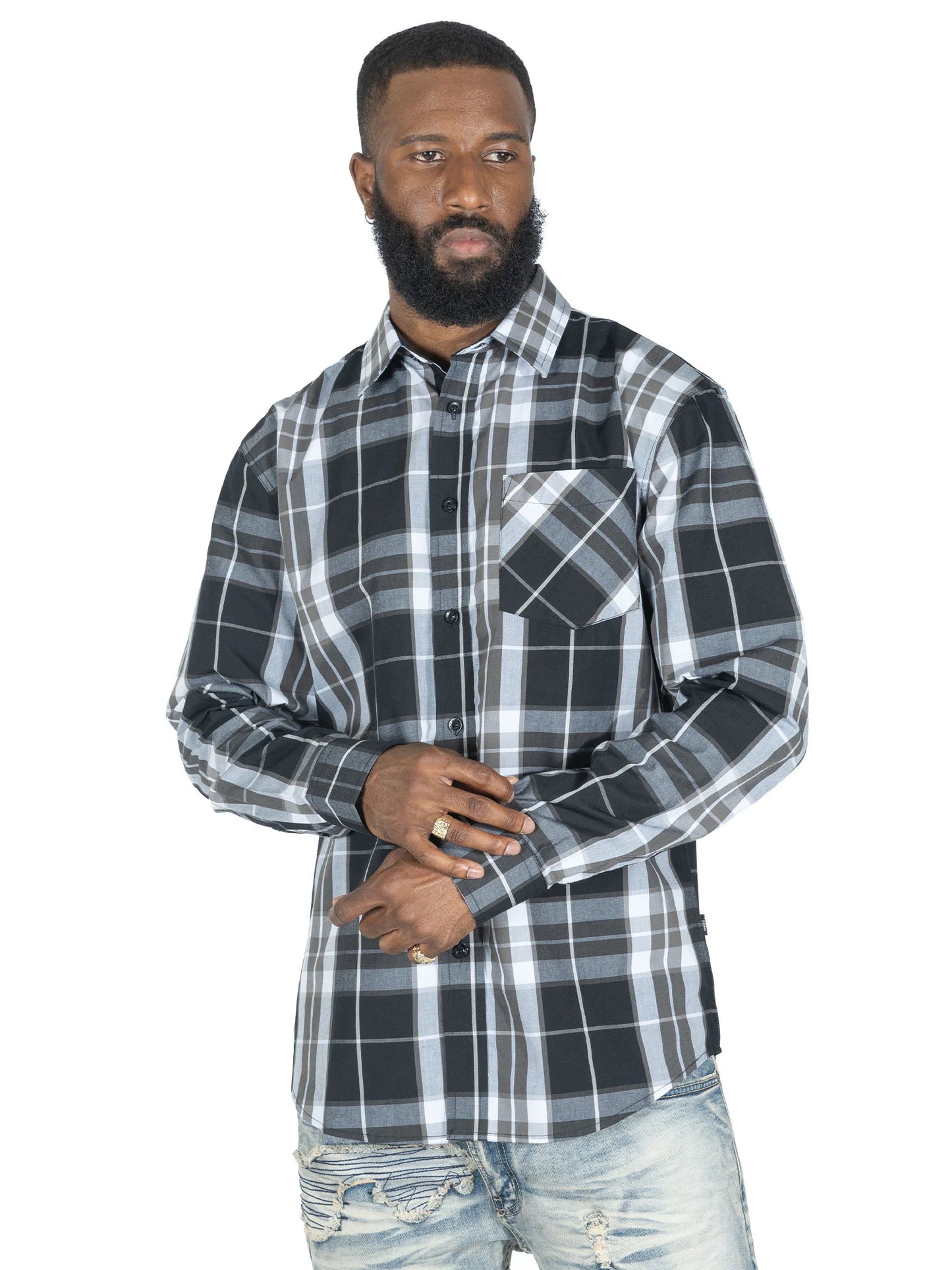 VENO Brandon Long sleeves Plaid Shirt - Black (V1826)