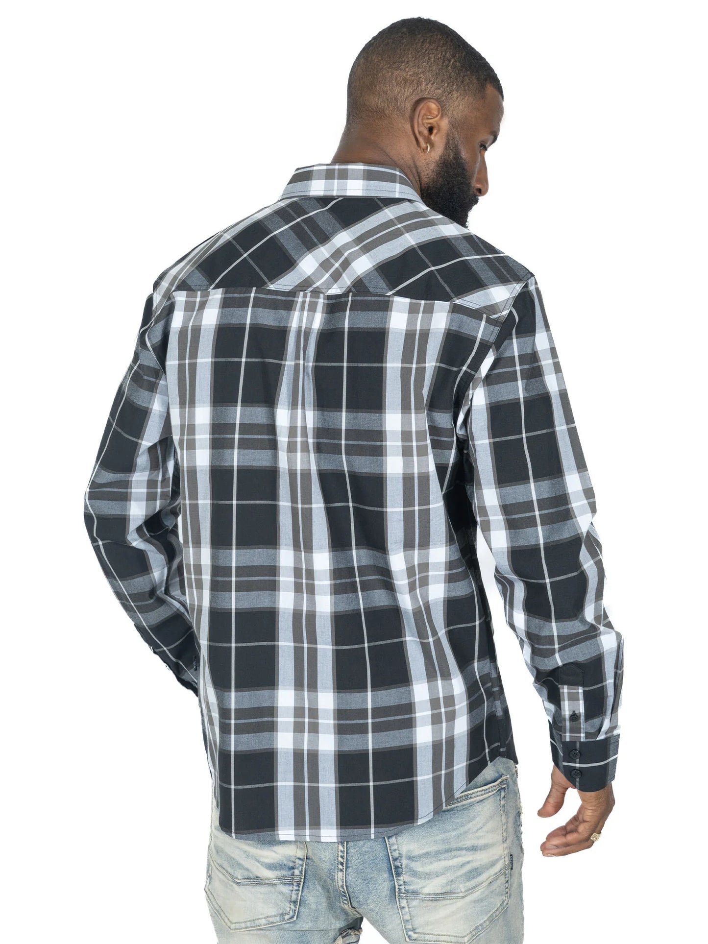 VENO Brandon Long sleeves Plaid Shirt - Black (V1826)