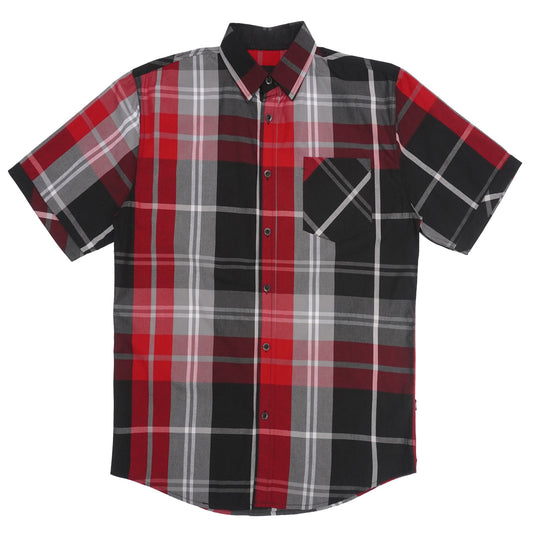 VENO Button-Down Plaid Short Sleeves - Black/Red (V845)