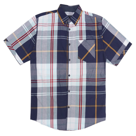 VENO Button-Down Plaid Short Sleeves - Navy (V845)