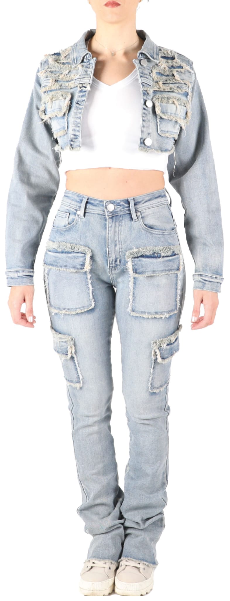 RED FOX CROP DENIM FRAY JEANS -(SD5500P)