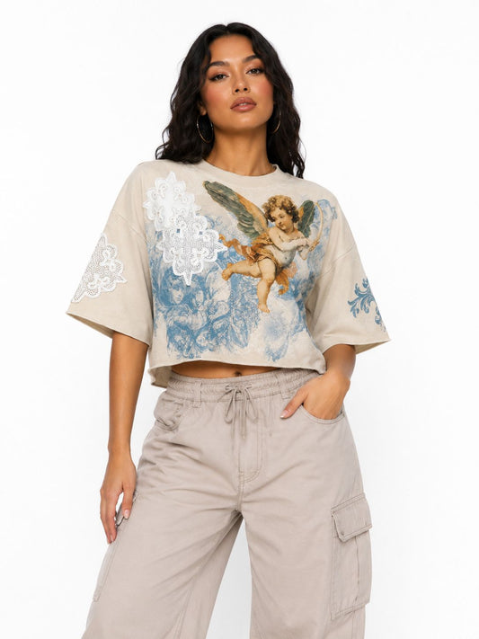 REDFOX WOMENS ANGEL FRENCH TERRY CROP TOP (TE1656)