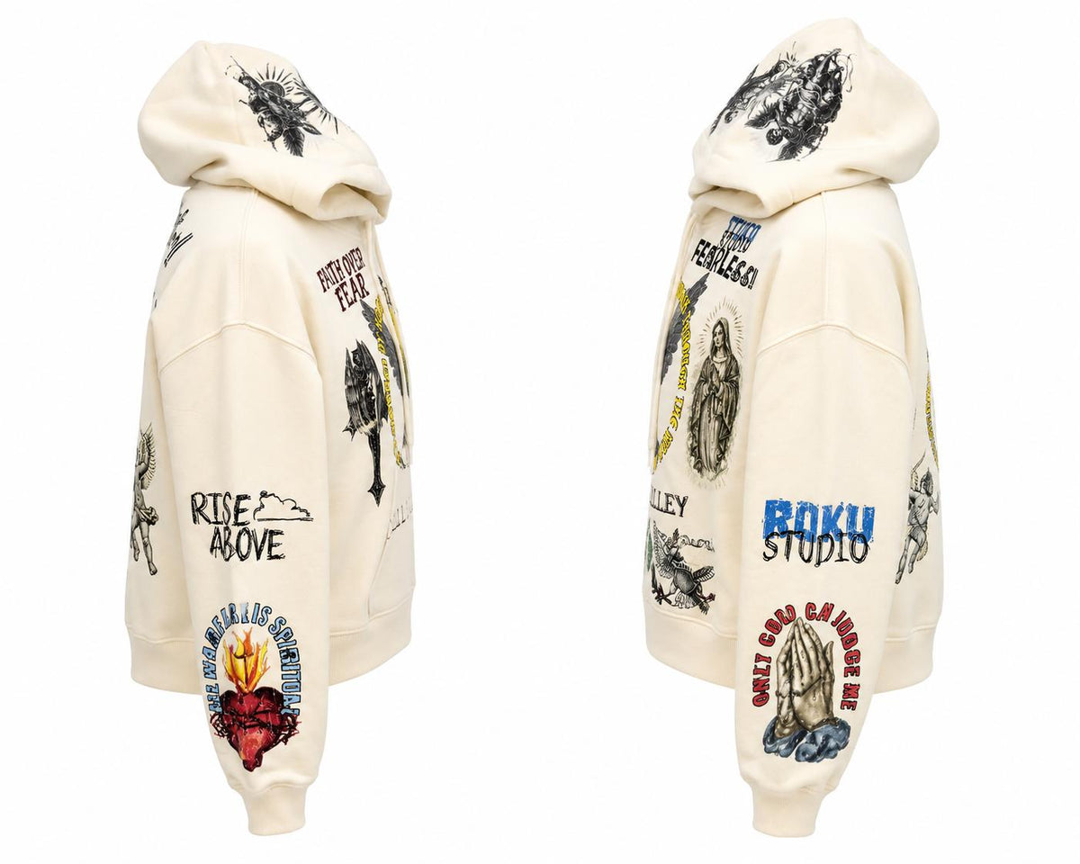 ROKU STUDIO WOMEN RISE ABOVE FADED CROPPED PULL OVER HOODIE(RKC482167)
