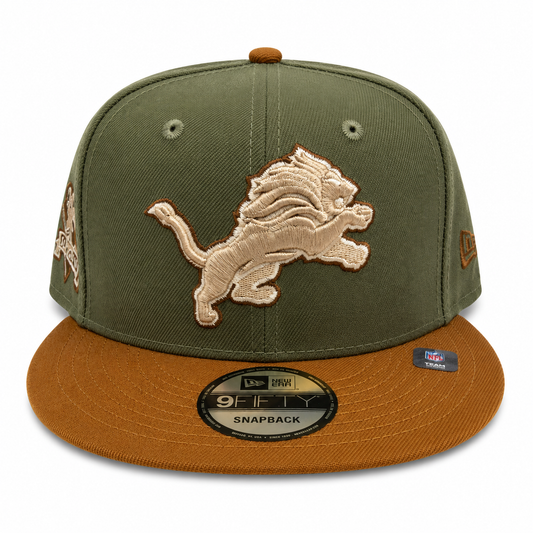 NEW ERA DETROIT LIONS OLIVE/PANAMA TAN 75 SEASONS 9FIFTY SNAPBACK CAP