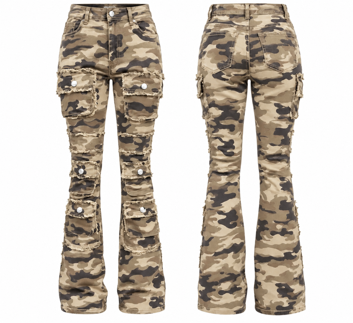 REDFOX WOMEN'S STACKED CAMO CARGO JEANS (PA1522)