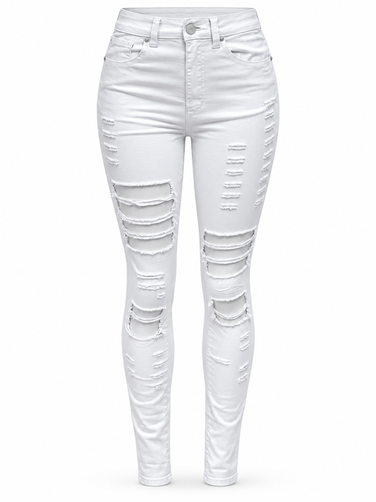 REDFOX WOMEN'S SHREDDED HIGH RISE JEANS (PA0522)