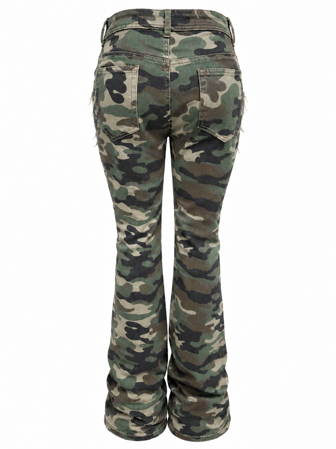 REDFOX WOMEN'S CAMO SHREDDED STACKED CARGO JEANS (PA4424)