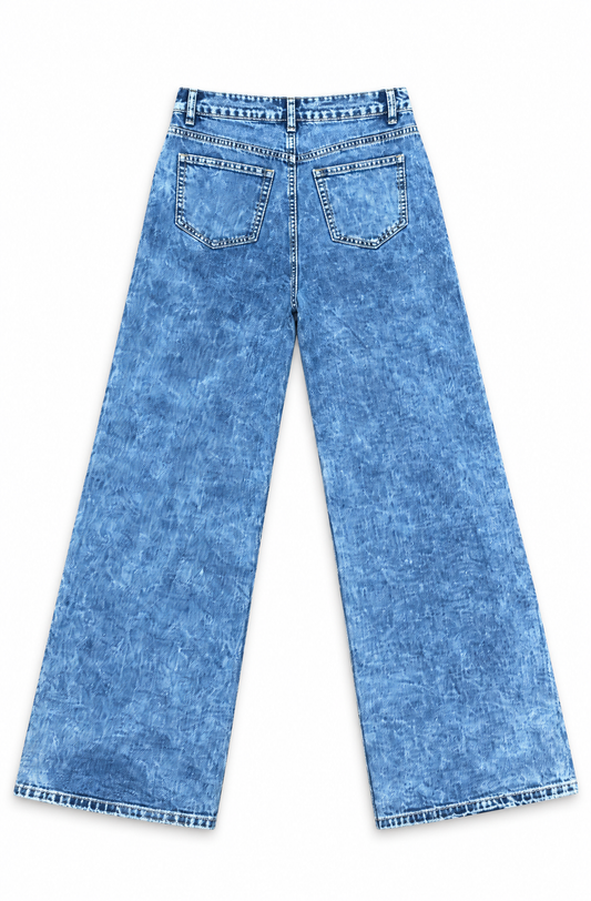 AMERICAN BAZI WOMEN'S DISTRSSED WIDE LEG JEANS (RJH9607)