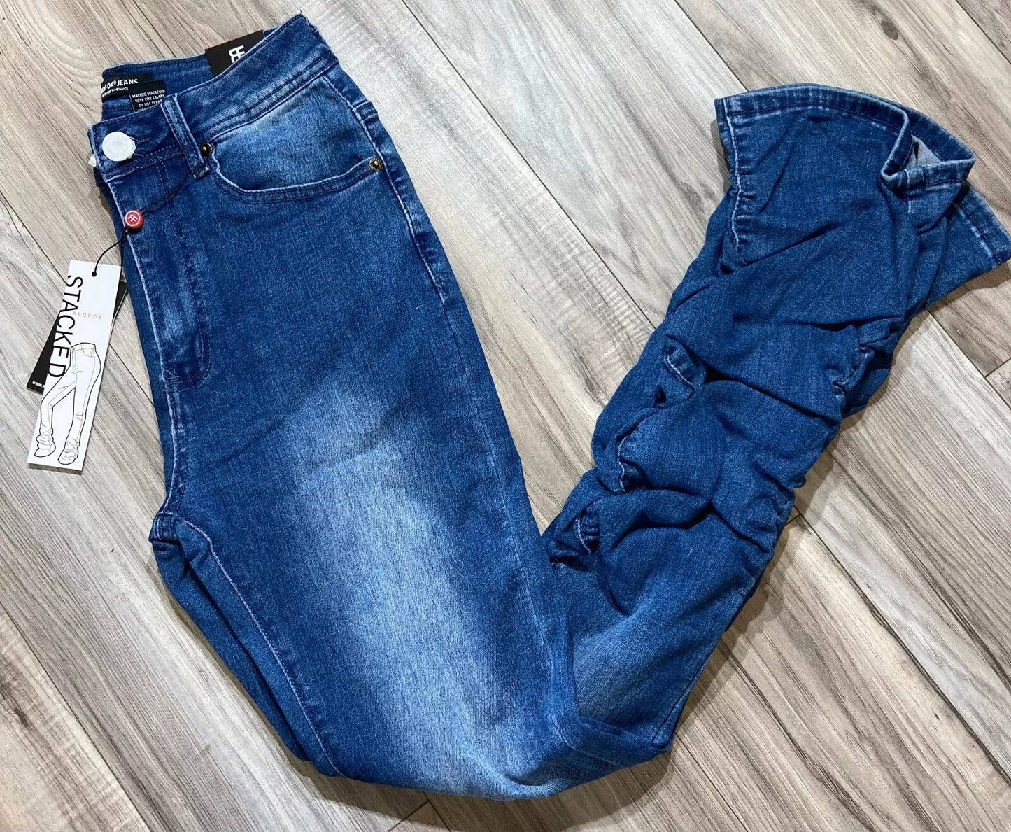 RED FOX 5 POCKET STACKED DENIM JEANS M BLUE-(PA4462)
