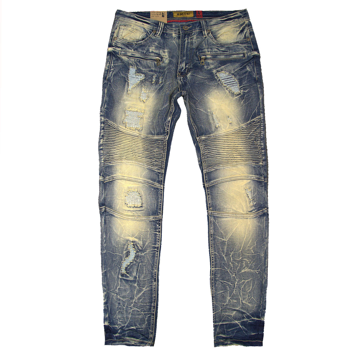 M1786 Makobi Prado Biker Jeans With Rip & Repair