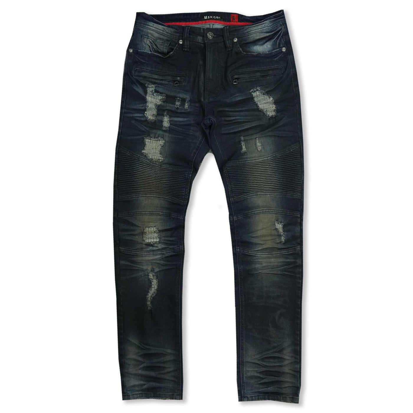 M1786 Makobi Prado Biker Jeans With Rip Repair