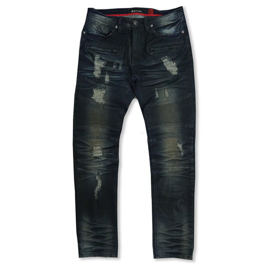 M1786 Makobi Prado Biker Jeans With Rip & Repair