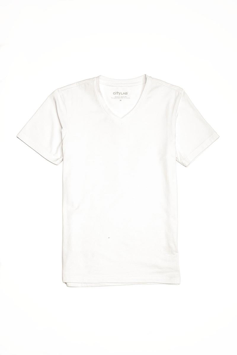 CityLab - Stretch Slim Fit T-Shirt V Neck - White