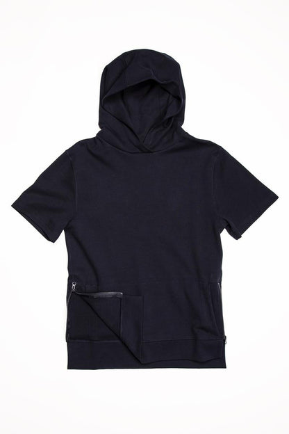 CityLab - Side-Zip Hoodie Performance Fleece, Short Sleeve - Navy