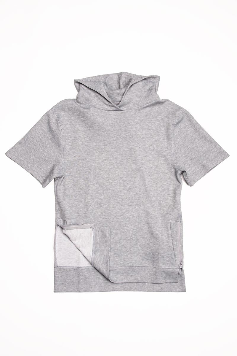 CityLab - Side-Zip Hoodie Performance Fleece, Short Sleeve - Gray
