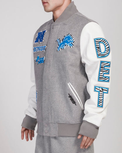 Pro Standard - Detroit Lions Animal Print Wool Varsity Jacket - Gray/White