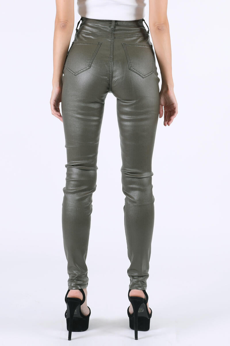 Red Fox - Highwaist Super Stretch Coated Jeans - Olive