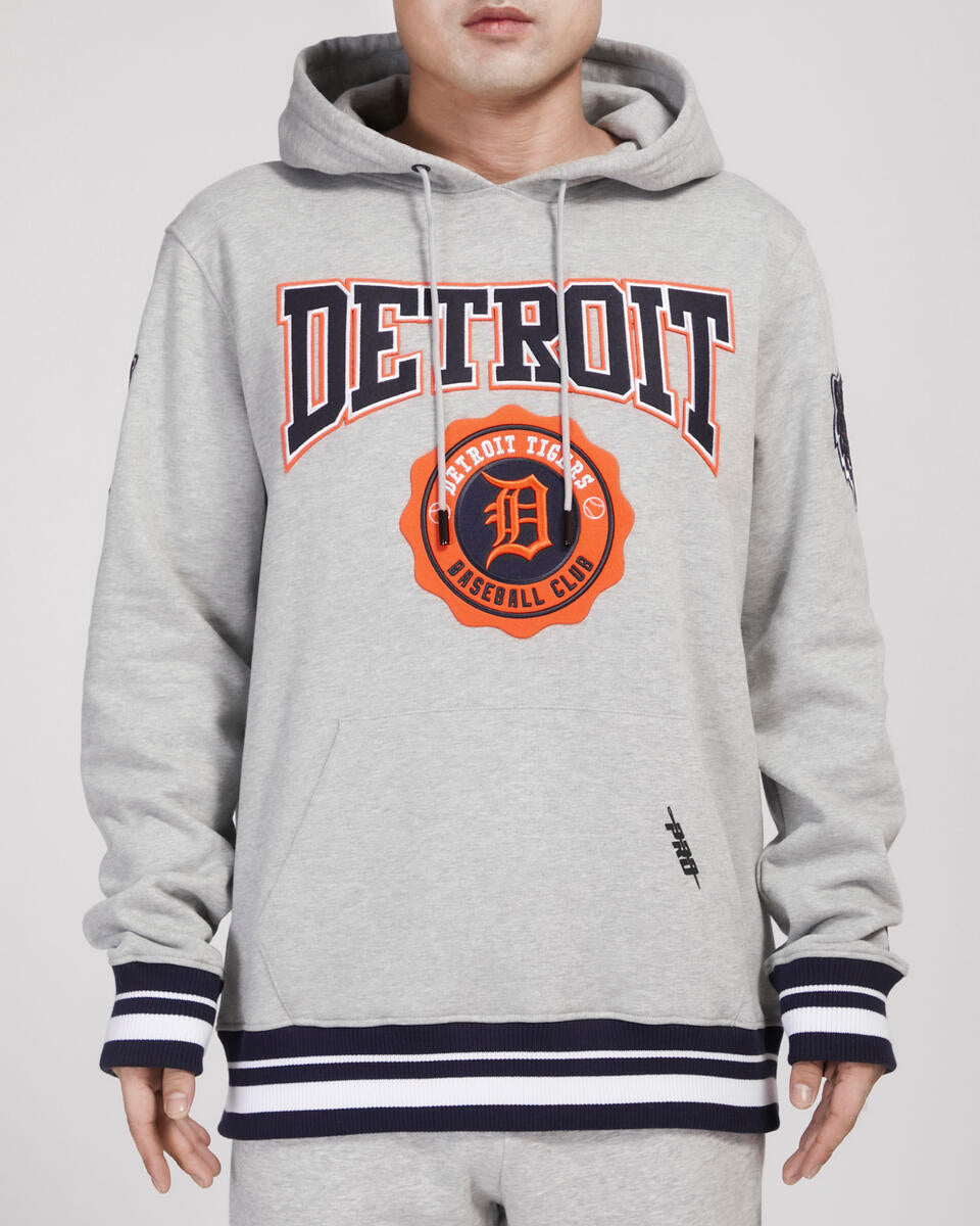 Pro Standard - Detroit Tigers Crest Emblem Rib Fleece Pull Over Hoodie - Heather Grey/Navy