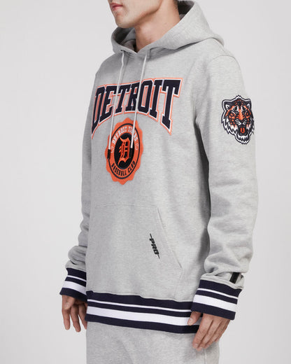Pro Standard - Detroit Tigers Crest Emblem Rib Fleece Pull Over Hoodie - Heather Grey/Navy