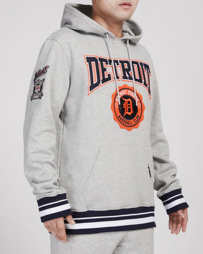 Pro Standard - Detroit Tigers Crest Emblem Rib Fleece Pull Over Hoodie - Heather Grey/Navy