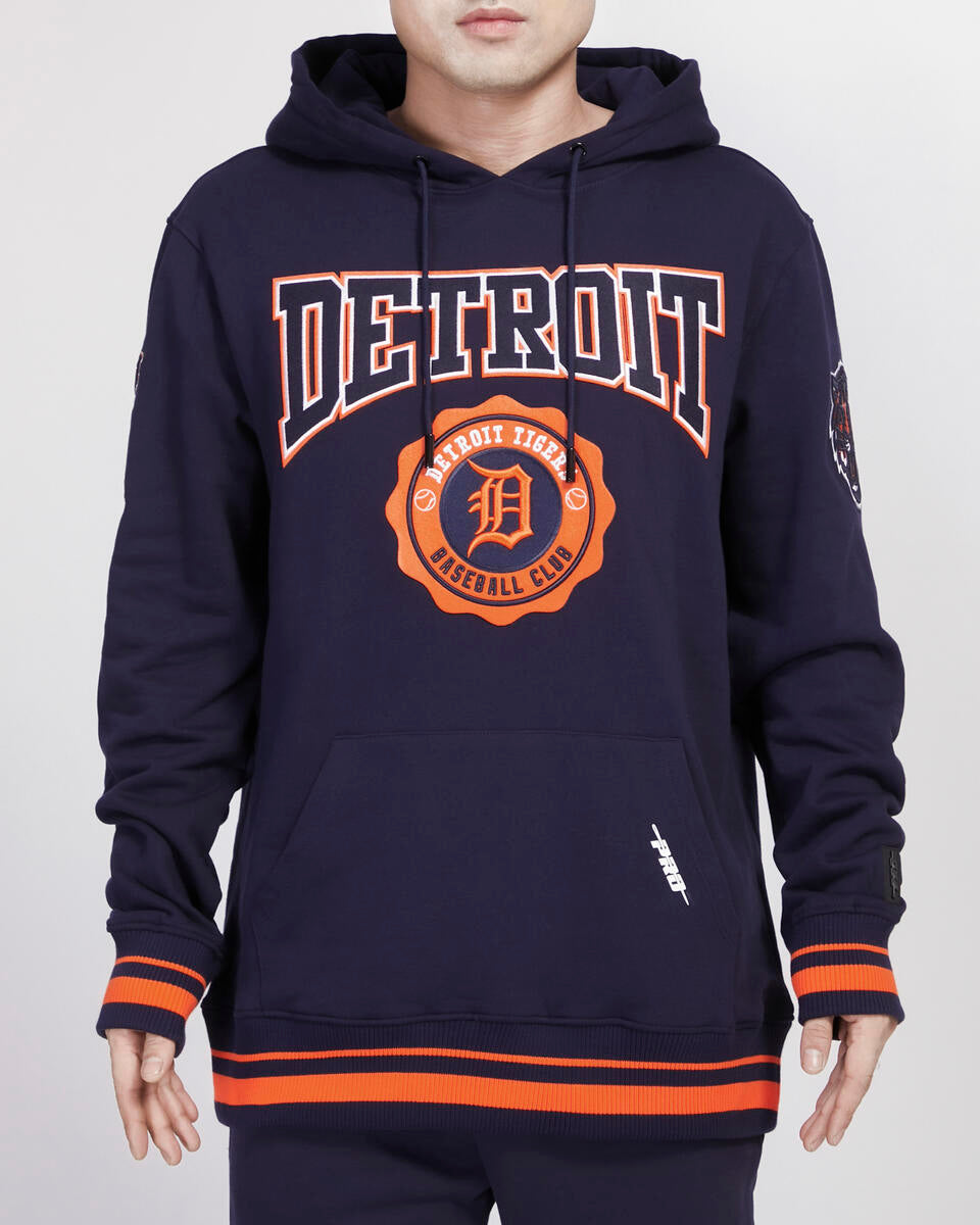 Pro Standard - Detroit Tigers Crest Emblem Rib Fleece Pull Over Hoodie - Navy/Orange/Navy