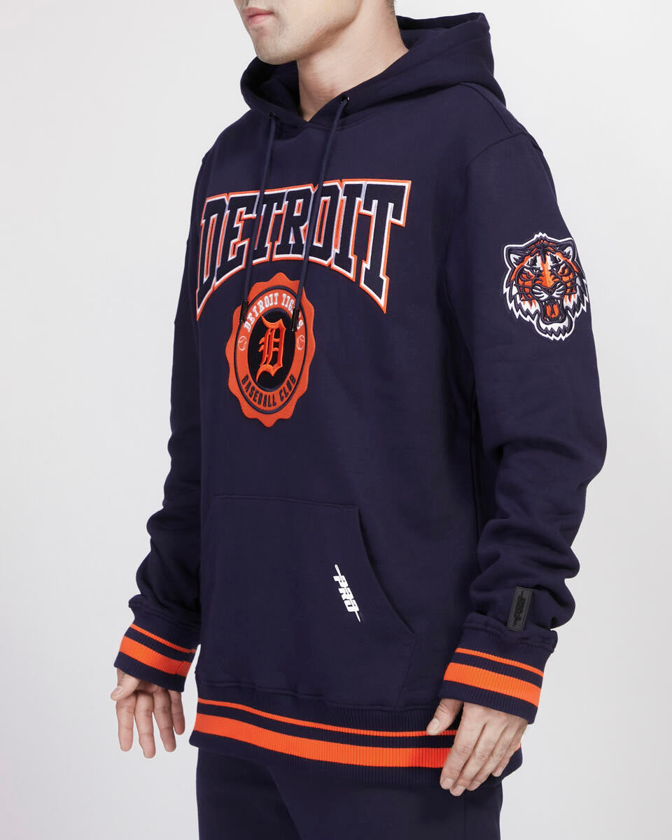Pro Standard - Detroit Tigers Crest Emblem Rib Fleece Pull Over Hoodie - Navy/Orange/Navy