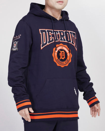 Pro Standard - Detroit Tigers Crest Emblem Rib Fleece Pull Over Hoodie - Navy/Orange/Navy