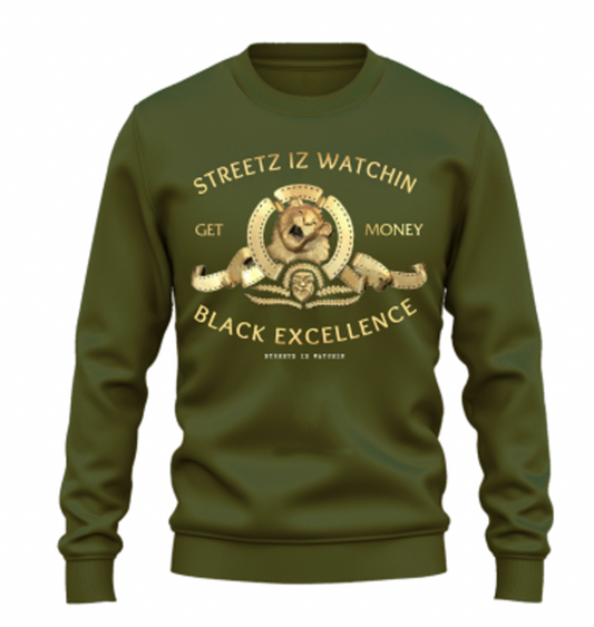 Streetz Iz Watchin - Lion Premium Crew Neck Stretch Fleece - Olive Green