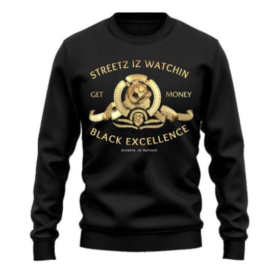 Streetz Iz Watchin - Lion Premium Crew Neck Stretch Fleece - Black