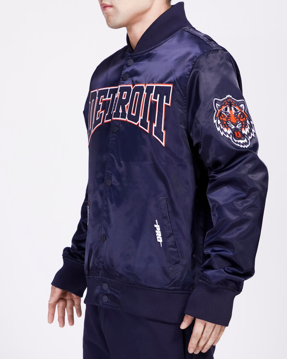 Pro Standard - Detroit Tigers Crest Emblem Satin Jacket - Navy/Orange/Navy