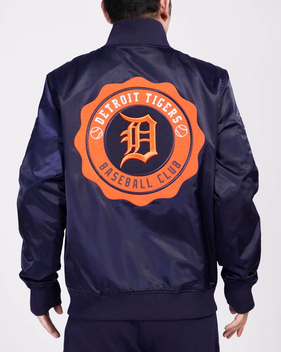 Pro Standard - Detroit Tigers Crest Emblem Satin Jacket - Navy/Orange/Navy