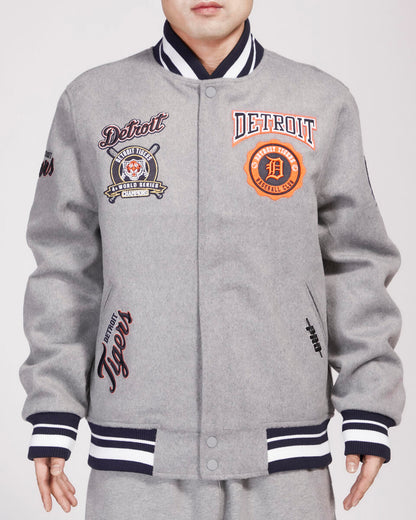 Pro Standard - Detroit Tigers Crest Emblem Rib Wool Varsity Jacket - Heather Grey/Navy