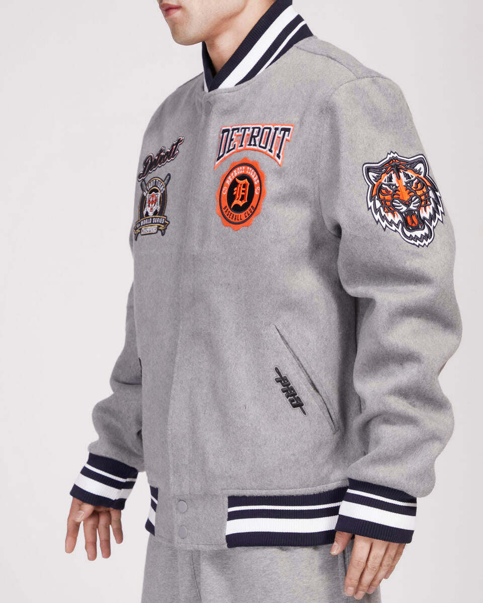 Pro Standard - Detroit Tigers Crest Emblem Rib Wool Varsity Jacket - Heather Grey/Navy