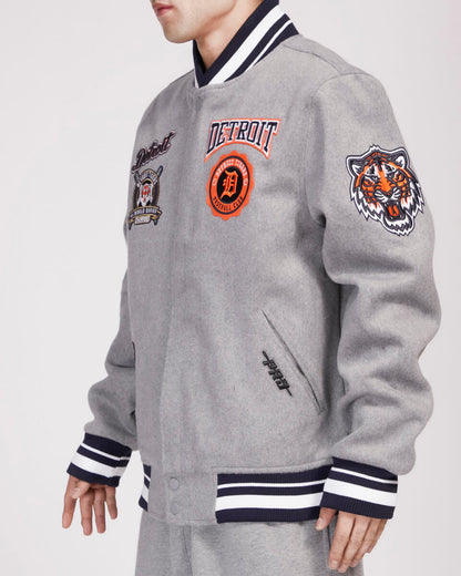 Pro Standard - Detroit Tigers Crest Emblem Rib Wool Varsity Jacket - Heather Grey/Navy