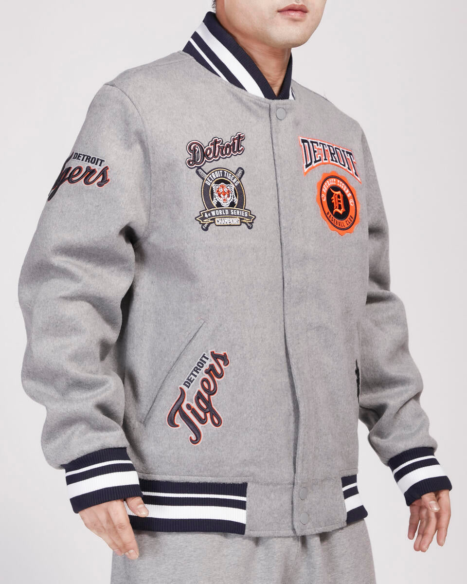 Pro Standard - Detroit Tigers Crest Emblem Rib Wool Varsity Jacket - Heather Grey/Navy