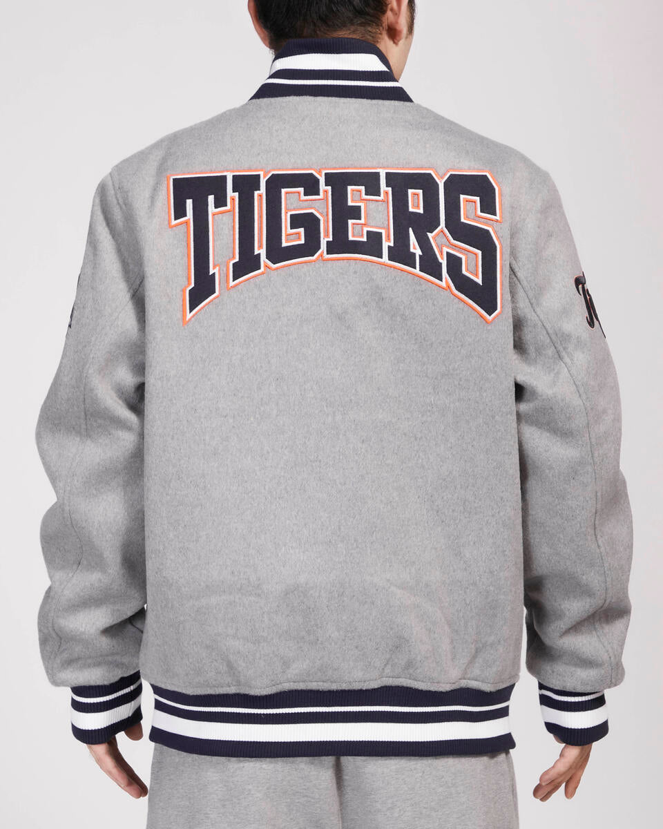 Pro Standard - Detroit Tigers Crest Emblem Rib Wool Varsity Jacket - Heather Grey/Navy