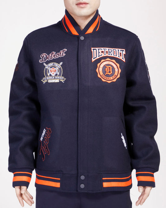 Pro Standard - Detroit Tigers Crest Emblem Rib Wool Varsity Jacket - Navy/Orange/Navy