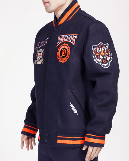 Pro Standard - Detroit Tigers Crest Emblem Rib Wool Varsity Jacket - Navy/Orange/Navy
