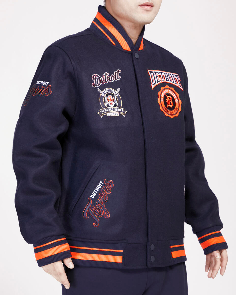 Pro Standard - Detroit Tigers Crest Emblem Rib Wool Varsity Jacket - Navy/Orange/Navy