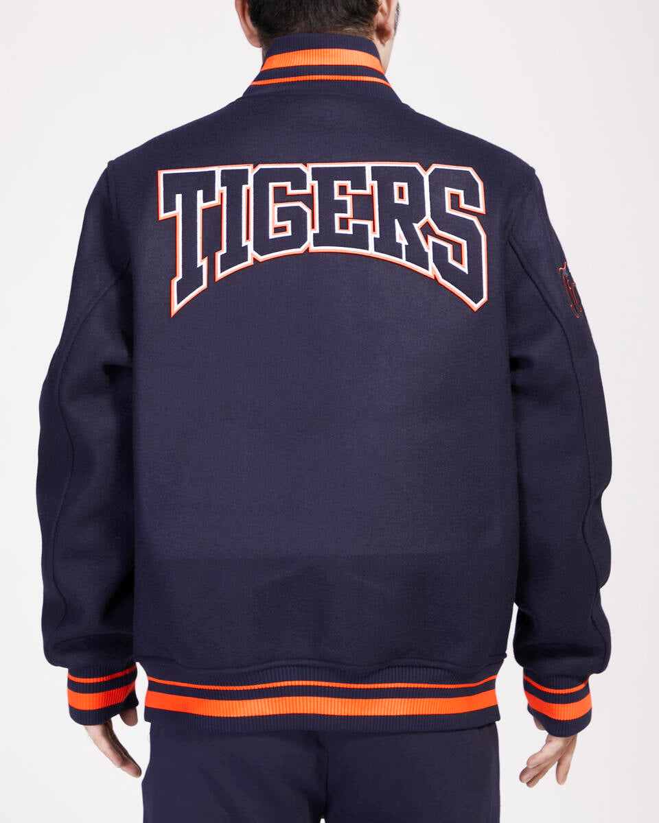 Pro Standard - Detroit Tigers Crest Emblem Rib Wool Varsity Jacket - Navy/Orange/Navy