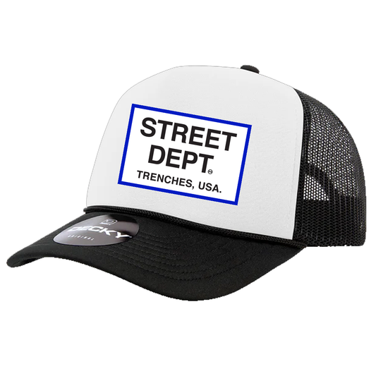 STREET DEPT - Trucker Hat (STDPT200)-White/Black w/ Blue