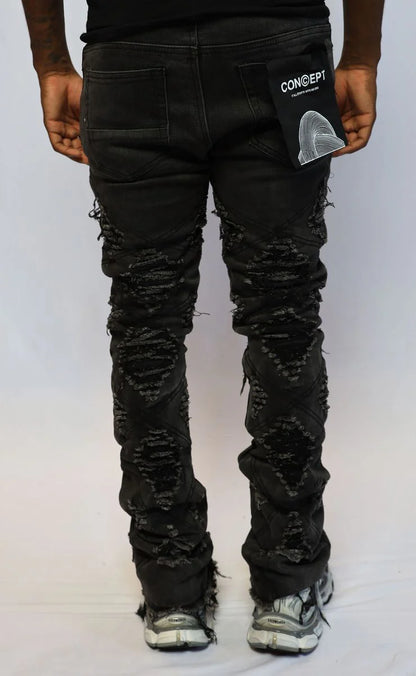 CONCEPT LA DISTRESSED STACKED DENIM J-034