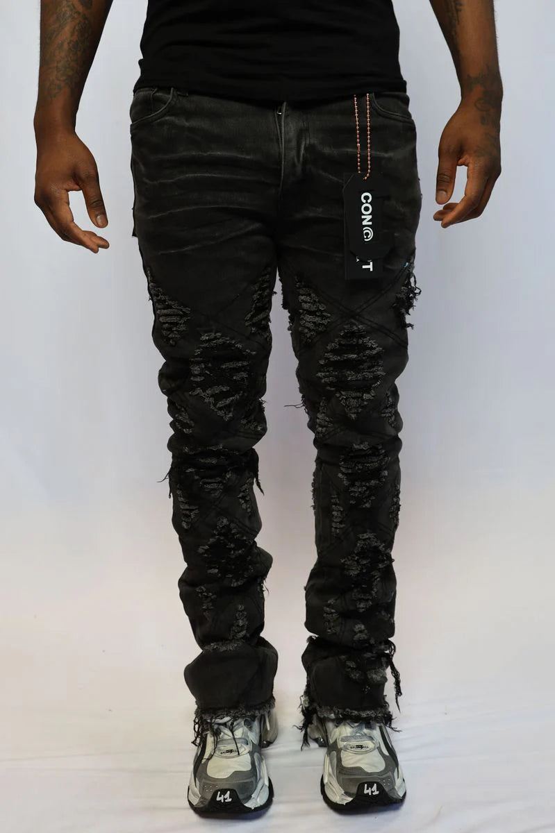 CONCEPT LA DISTRESSED STACKED DENIM J-034