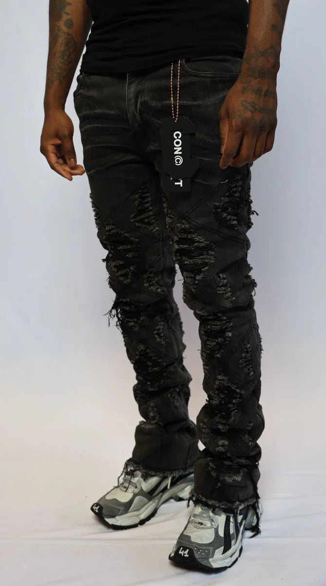 CONCEPT LA DISTRESSED STACKED DENIM J-034